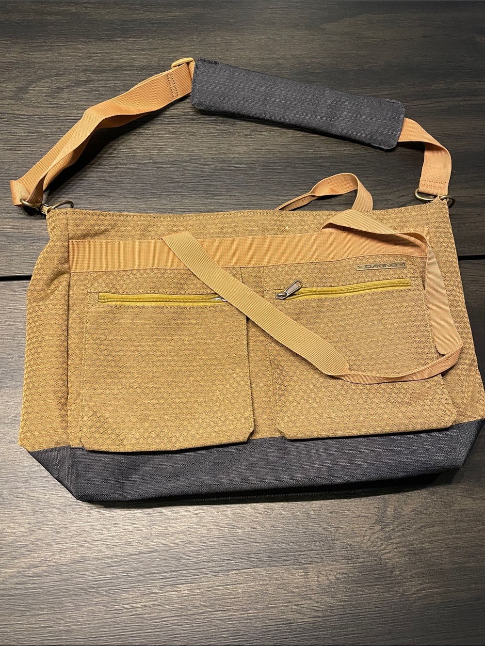 Dakine Tan & Charcoal Messenger Bag with Yellow Accent